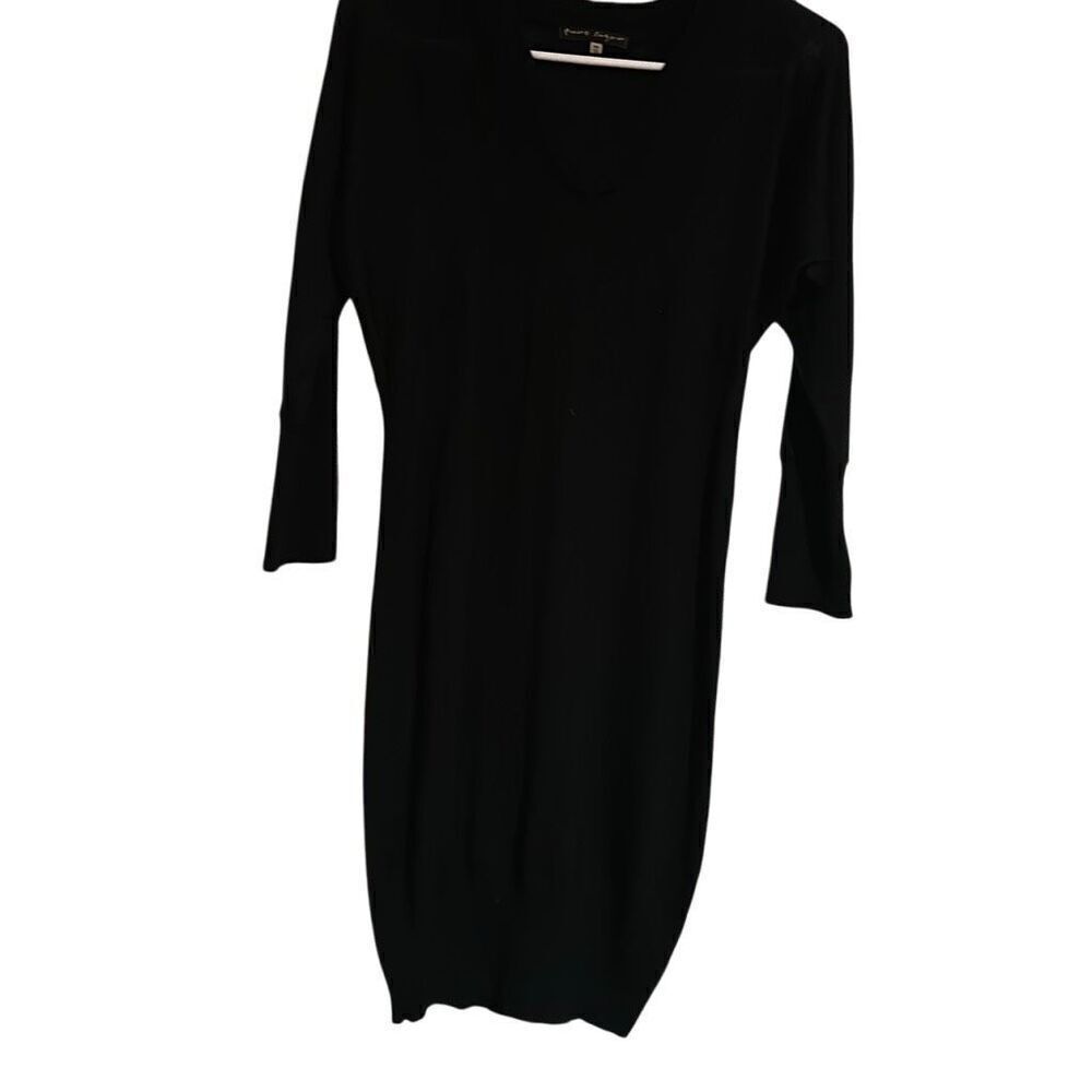 Pure Sugar Black V-neck Acrylic Wool Ribbed Trim Bodycon Sweater Dress Ladies XS